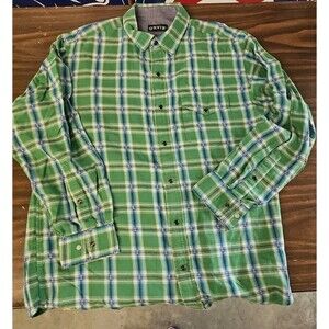 ORVIS Green Plaid Long Sleeve Mens Shirt Size Large Black Snap Buttons